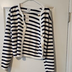 J. Crew Navy and White Striped Cardigan